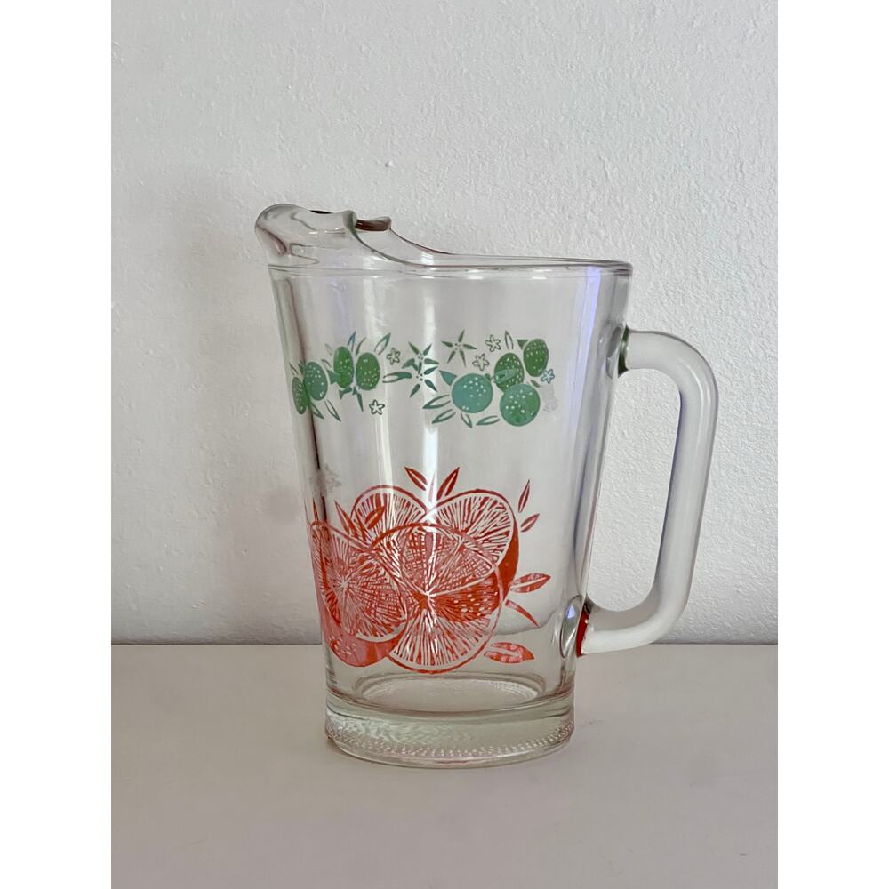 Vintage Hand Formed Glass Pitcher Orange Green Fruit Cottage Decor